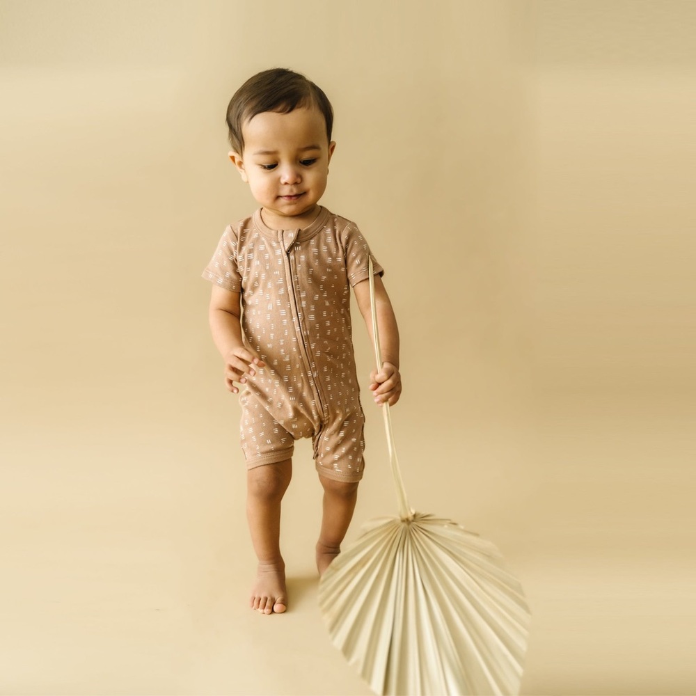 Makemake organics organic cotton zipper short romper set - 6-12M